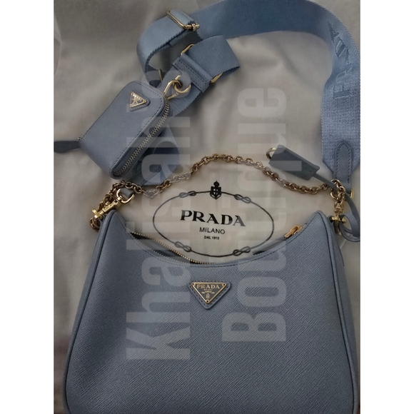 MSRP $2,600 New!! Authentic Prada Re-Edition 2005 Saffiano Leather Bag Baby Blue - Picture 10 of 16